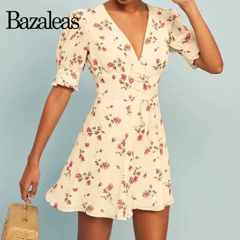 Женское летнее платье с V-образным вырезом и цветочным принтом | Женская одежда
