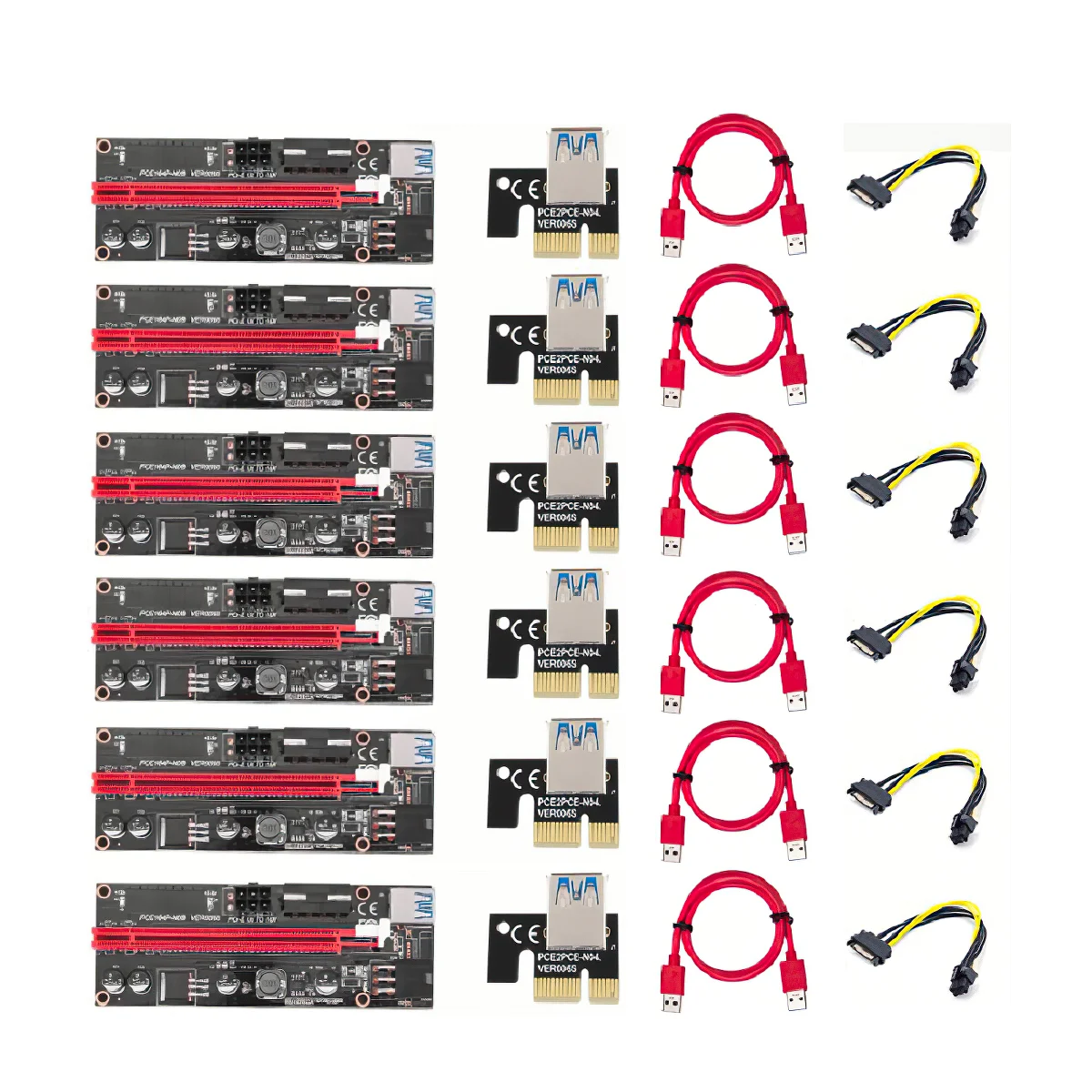 

6pcs Newest VER009 USB 3.0 PCI-E Riser For Video Card Express 1X 4x 8x 16x Extender Riser Adapter SATA 15pin to 6pin Power Cable
