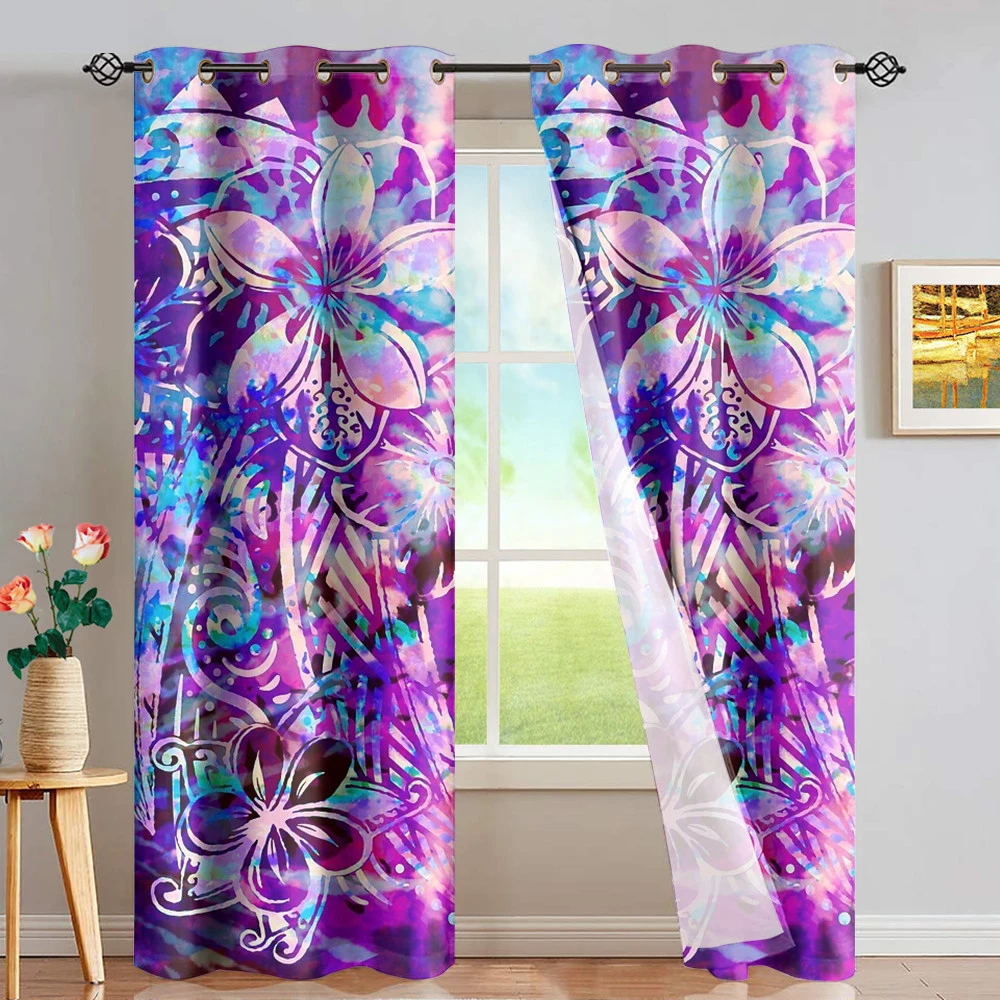 

DARMIAN Tie Dye Art Plumeria Hawaiian Print Window Curtain Home Decor Thermal Insulated Bedroom Privacy Protec Grommet Drapes