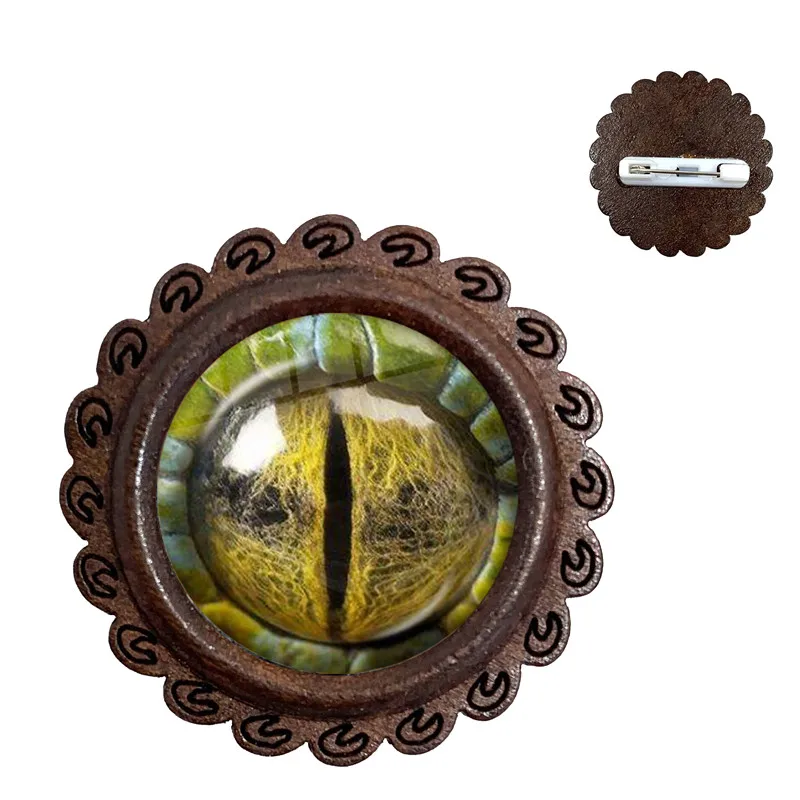Dragon Snake Owl Cat Tiger Wood Brooch Fiery Jewelry Glass Cabochon Animal Eyes Collar Pins For Women Men Gift | Украшения и