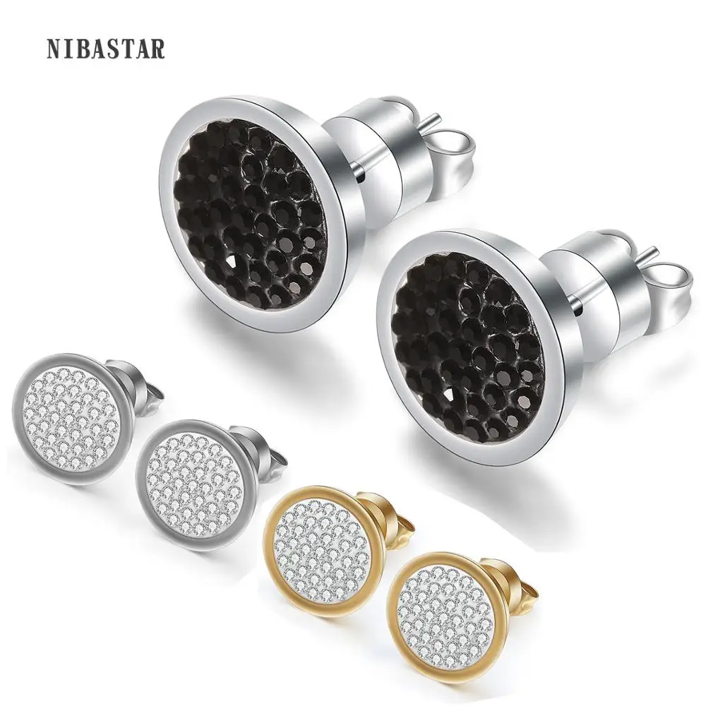 Серьги гвоздики из нержавеющей стали с золотым и серебряным покрытием|cubic zirconia stud