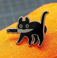 Брошь на лацкан с эмалью, с изображением черного кота