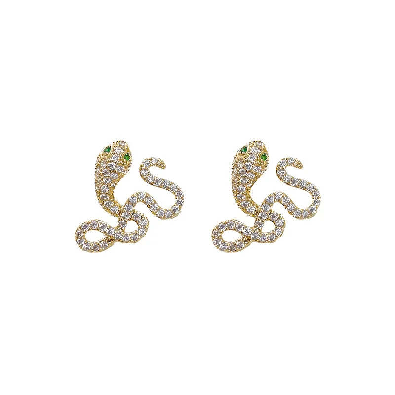 

USTAR New Full Crystal Snake Stud Earrings For women Shiny Rhinestone gold color Earring Party Wedding Fashion Jewelry gifts