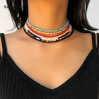 IngeSight.Z 7 шт.компл. многослойное богемное короткое ожерелье-чокер из бисера радуги цветное ожерелье до ключиц ювелирные изделия