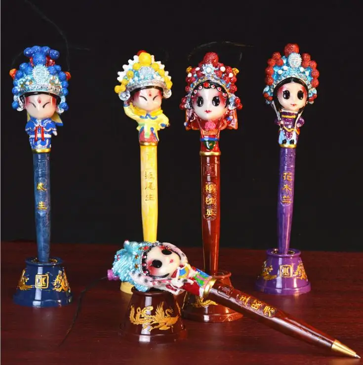 

Peking Opera Character Ballpoint Pens Party Favor Collectible Stationery Display Black Ink Office Writting Supplies 5pcs/lot