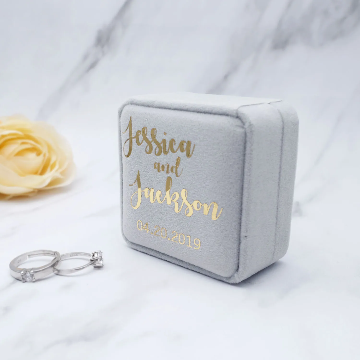 Velvet Ring Box,Personalized Ring Box,Custom Wedding Ring Box,Engagement Wedding Box,Vintage Style,Gift for Wedding