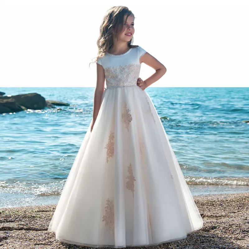 Великолепное платье с цветочным рисунком для девочек элегантное длинным рукавом