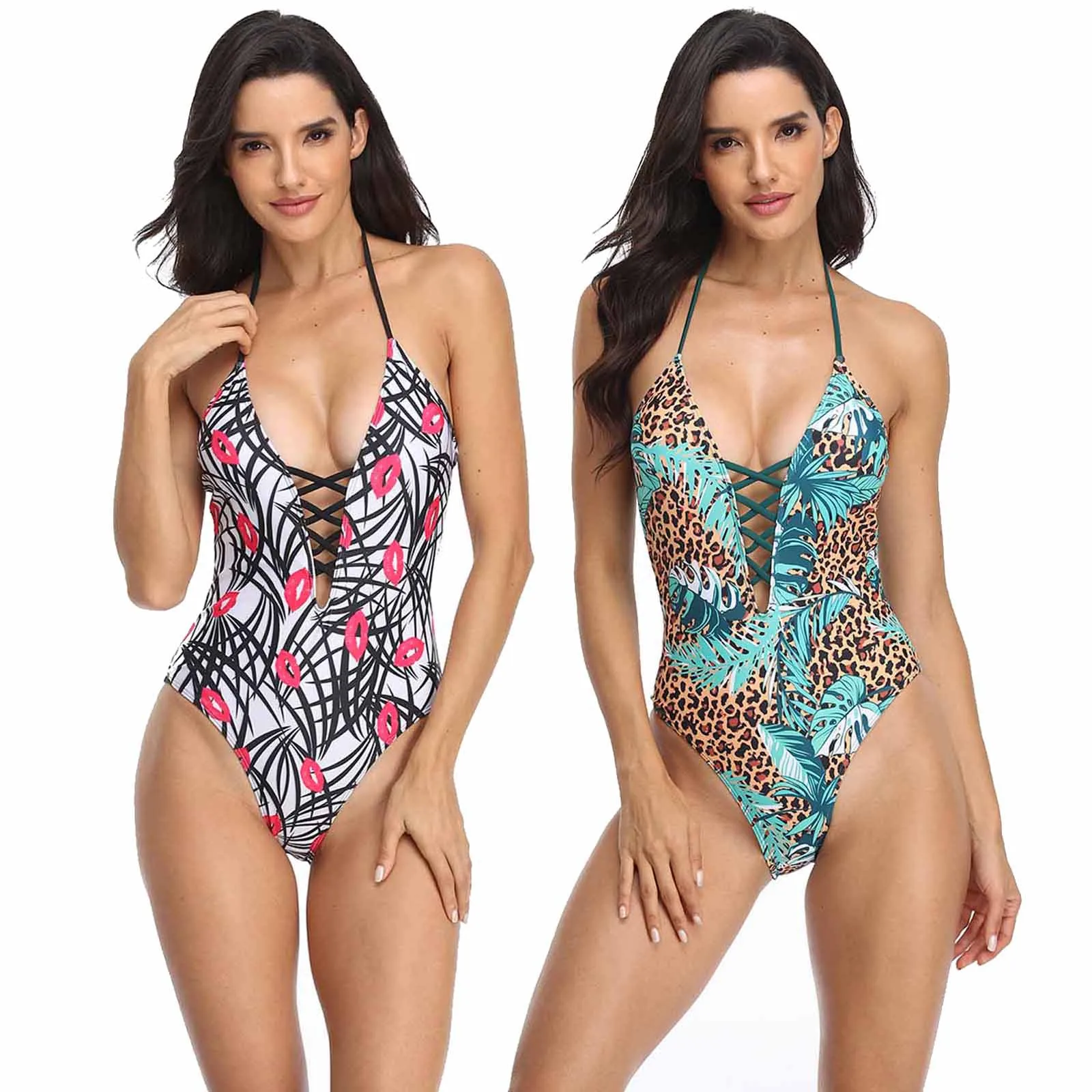 

High Split Women Swimwear Women 2021 One Piece Swimsuit Sexy Brazilian Swimming Suit Beachwear Bodysuits High Neck Bathing Suits