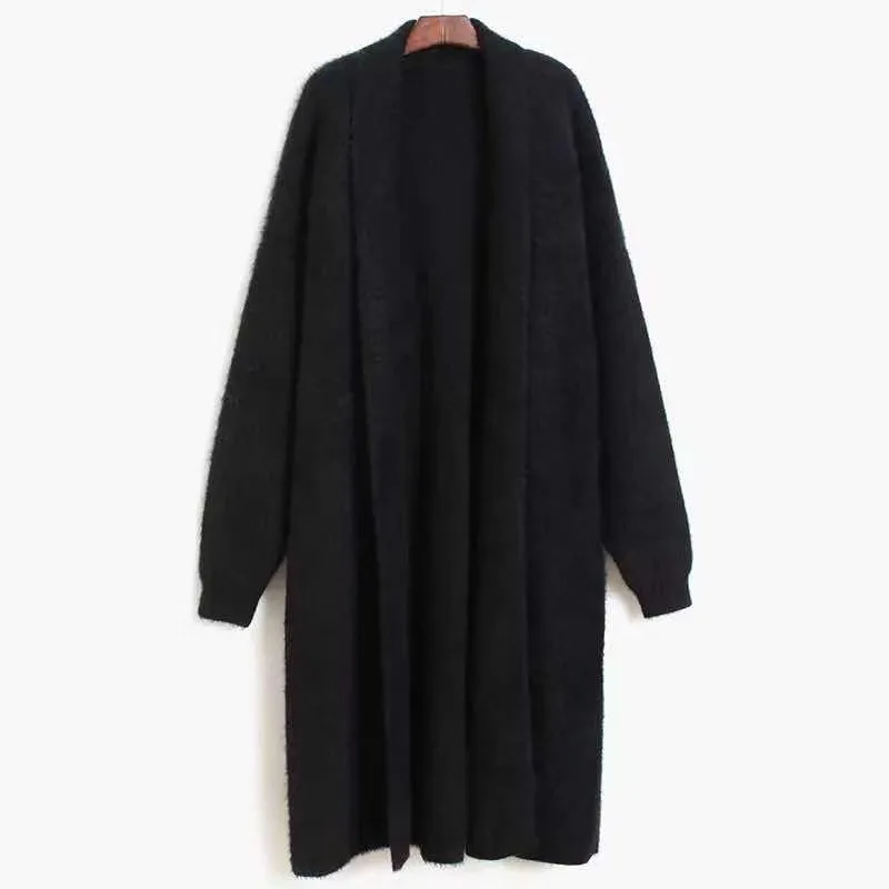 

Women Winter Cashmere Sweater Cardigan New Warm Coat Batwing Sleeve Luxurious Mink Knitted Long Fluffy Cardigan Thicken Sweaters