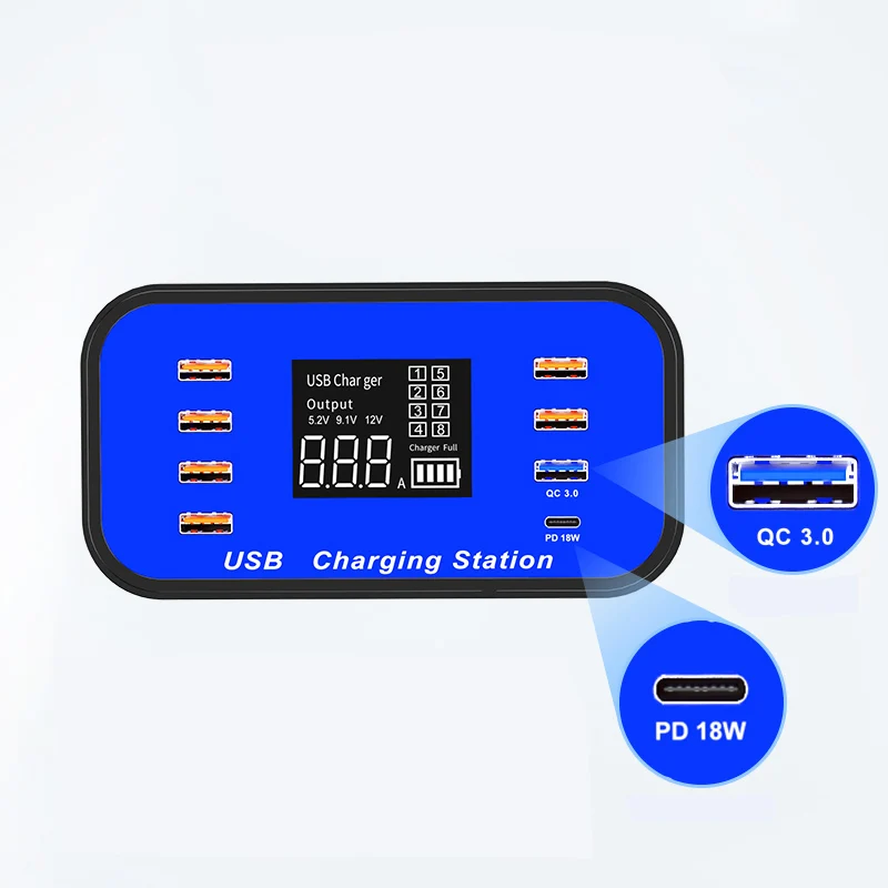 A11 QC3.0 Type-C PD18W планшетный телефон светодиодный цифровой дисплей 8 USB умное быстрое
