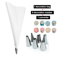 8pcsset silicone icing piping cream pastry bag 6 stainless steel cake nozzle diy cake decorating tips fondant pastry tools