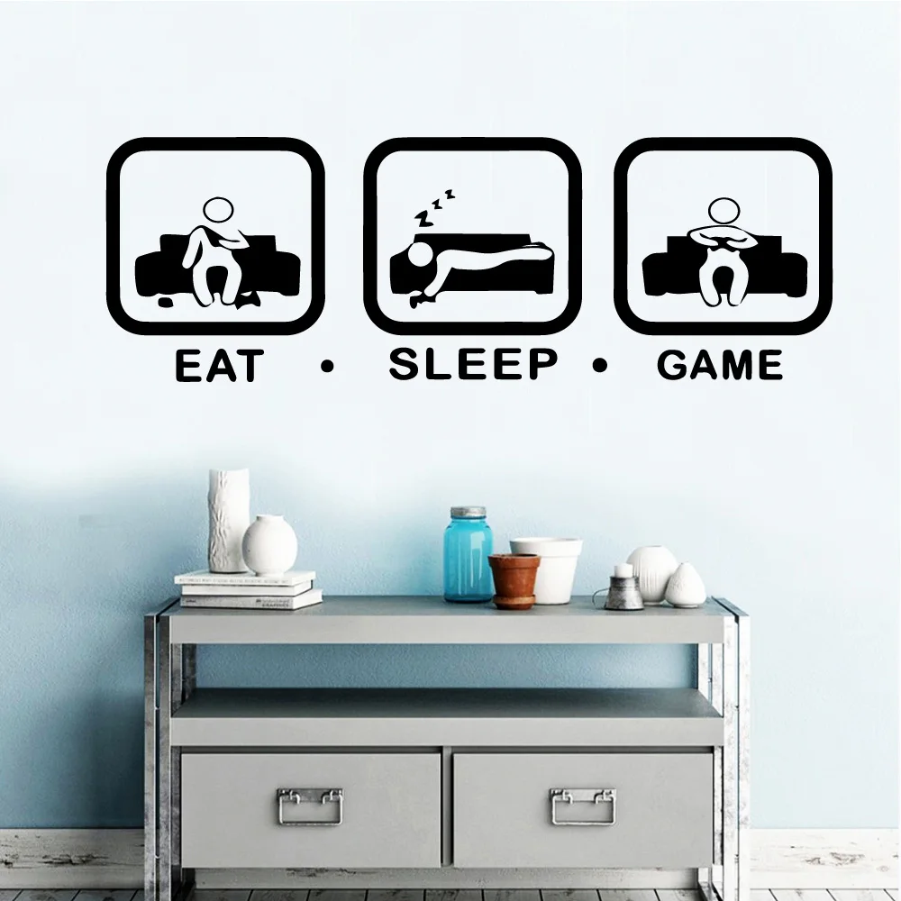Горячая Распродажа настенные наклейки для игр Eat Sleep на стену из ПВХ материал