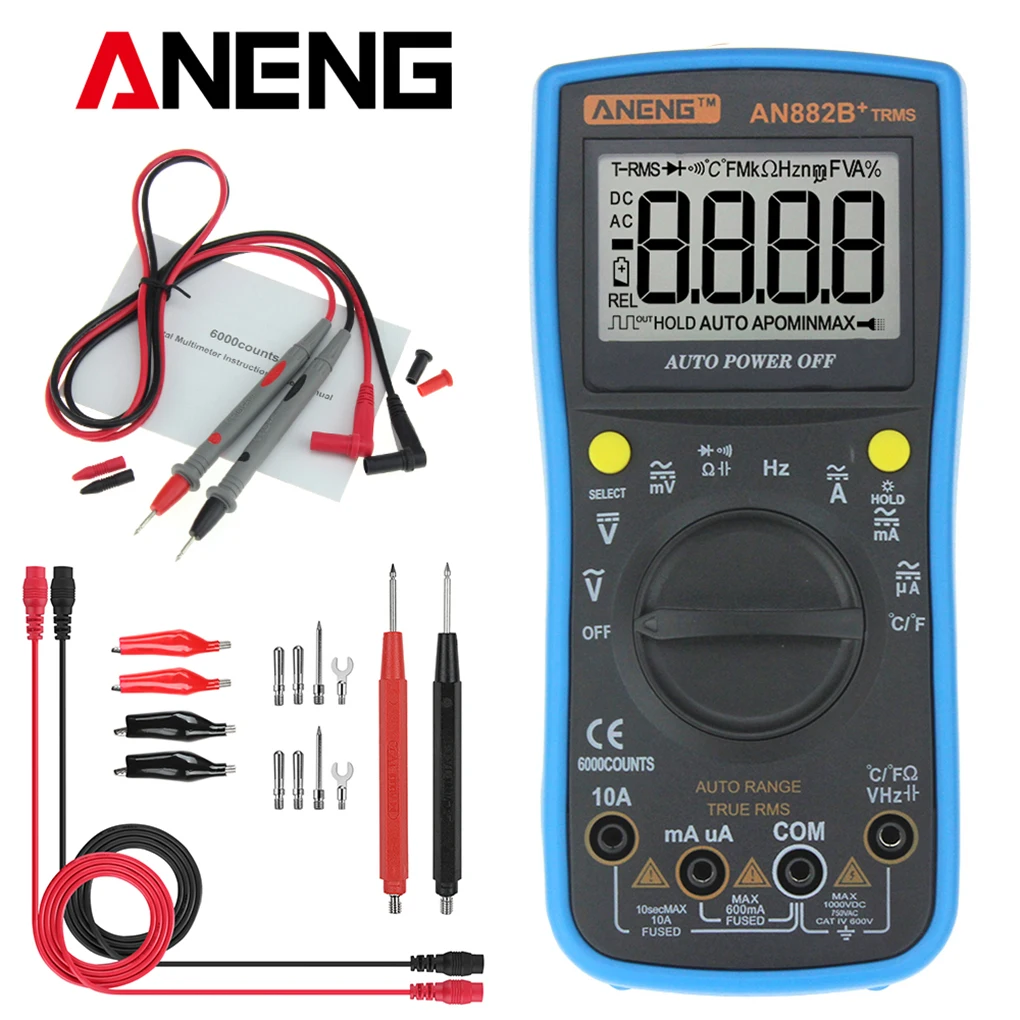 

Цифровой мультиметр ANENG AN882B с автоматическим диапазоном, амперметр переменного/постоянного тока с подсветкой, измеритель сопротивления, на...