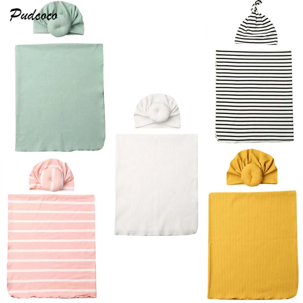 2019 Brand 2pcs Newborn Baby Boy Cocoon Swaddle Solid Blanket Sleeping Muslin Wrap Hat Set | Мать и ребенок