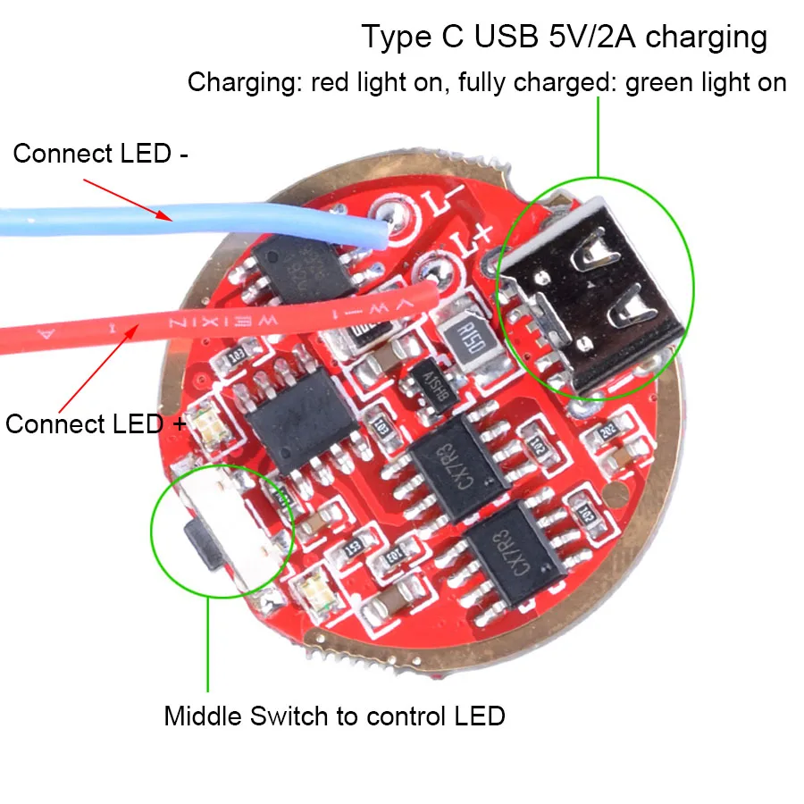 Печатная плата с плавным затемнением для аккумулятора XHP50 T6 L2 XPL USB-C боковым