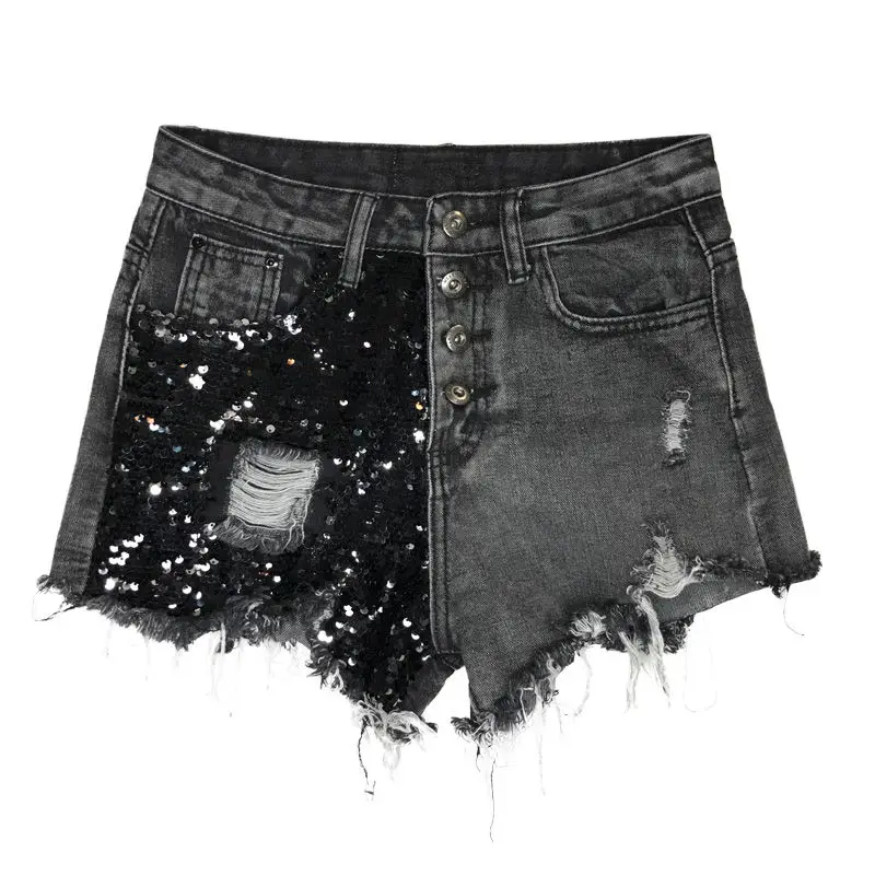 

Sequined Denim Sexy Shorts Women Spring and Summer New Style Korean Style High Waist Fringed Fringe Wide Leg Pants Hot Pants