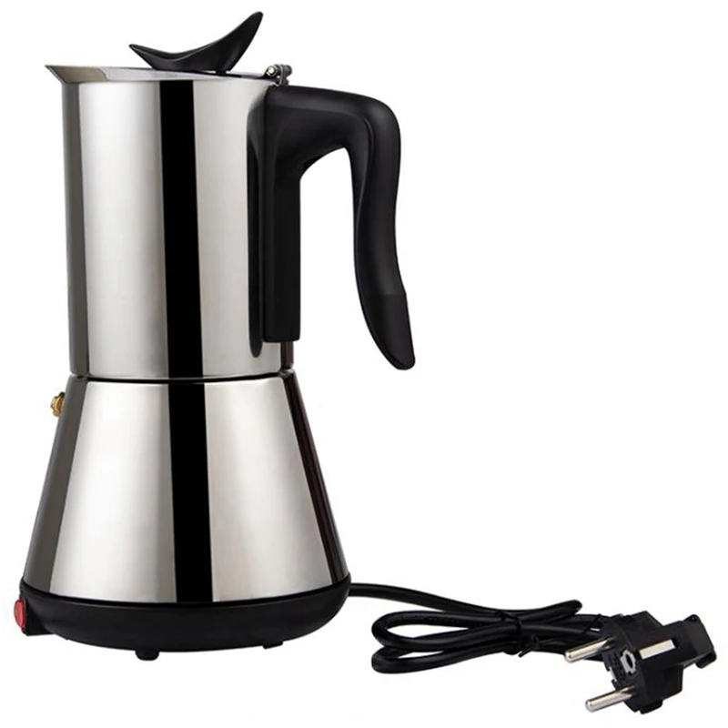 

Electric Stove Espresso Maker Moka Pot 6Cups Percolator Coffee Pot Electric Stainless Steel Classic Cafe Maker EU Plug