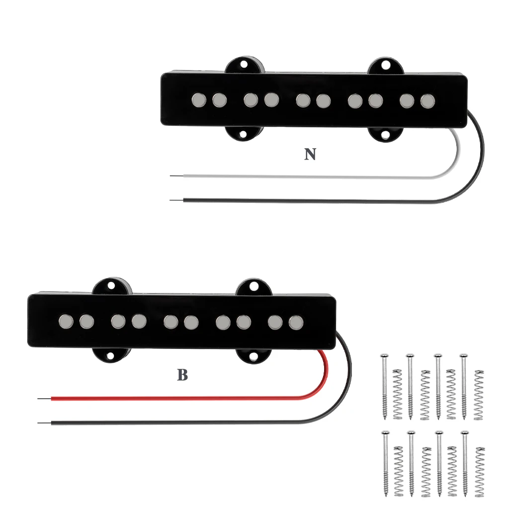 

NAOMI 2pcs Open Style Neck&Bridge Single Coils Pickup Set Ceramic Magnet Black For 5 String Jazz Bass JB Electric Bass Guitar