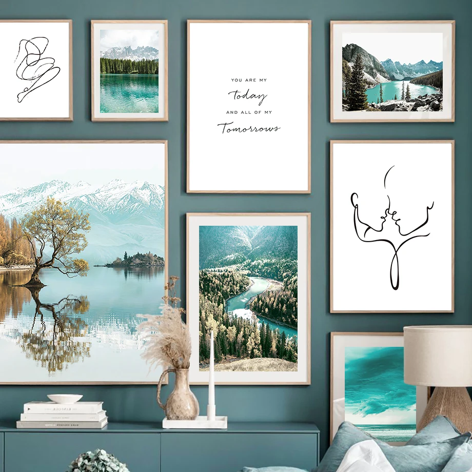 

Wall Art Canvas Painting Green Rive Forest Hill Petals Ink Modern Nordic Posters And Prints Wall Pictures For Living Room Decor