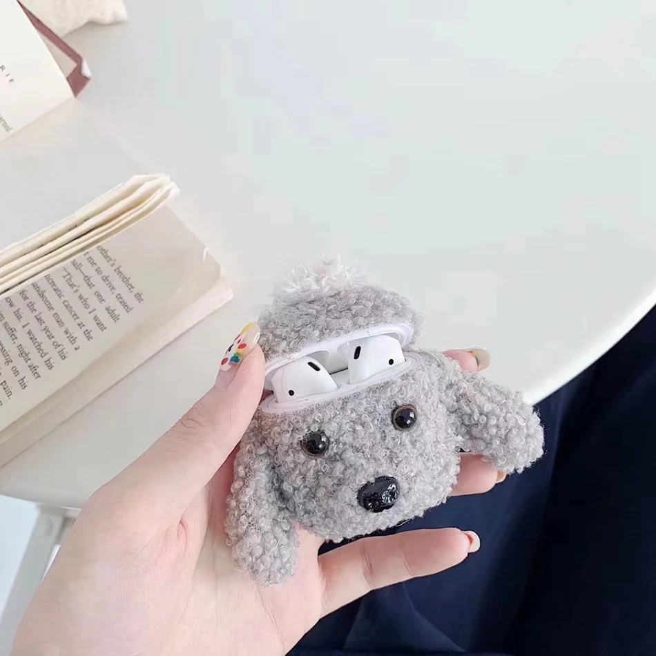 3D милый чехол для наушников Airpods, чехол с рисунком из мультфильма, вязаный плюшевый чехол для Apple Airpods, 2 чехла, аксессуары для наушников с плюшевой собачкой и кроликом