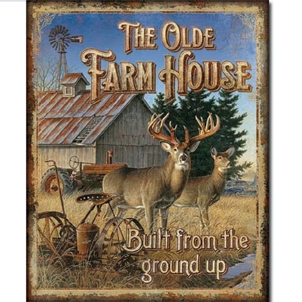 

OLDE FARM HOUSE WITH TRACTOR METAL TIN SIGN VINTAGE RETRO F.U.M. TOOLS FUM