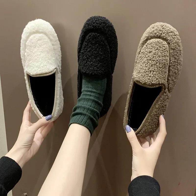 2020 бархатные теплые хлопковые Туфли с круглым носком на плоской подошве зимняя