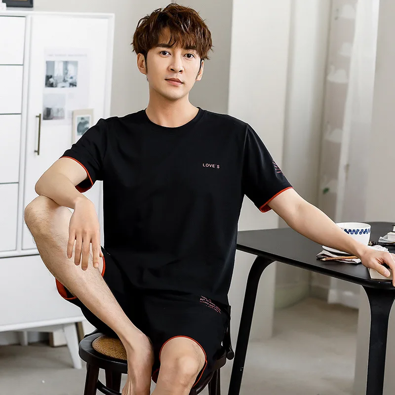 Cotton Letter Plus Size Pajamas Ensembles Homme Roupao Masculino Yellow O Neck Schlafanzug Casual Soft Loungewear Pyjama Short