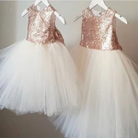 champagne baby girls dresses tulle sequins o neck kids 1 year birthday dress new year christmas prom gown