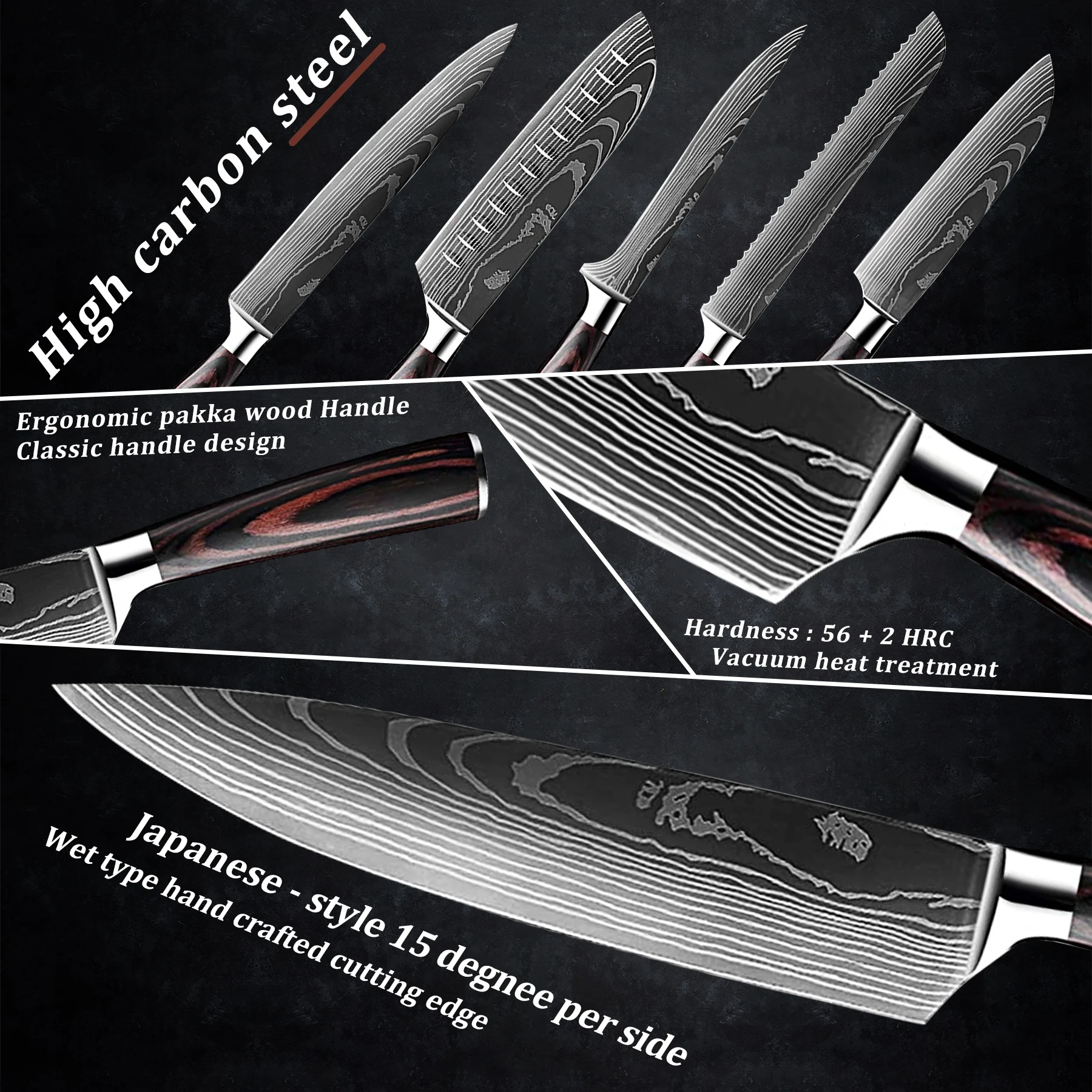 Шеф-нож Grandsharp высокоуглеродистые кухонные ножи лазерный узор Дамаска японский
