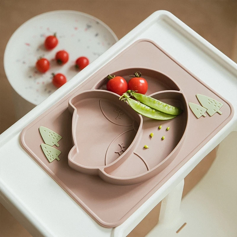 

Baby Silicone Bowl Food Grade Silicone Feeding Bowl Dining Plate Solid Cute Cartoon Fox Dishes Suction Mat Training Tableware