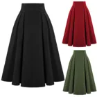 Юбка женская замшевая средней длины с завышенной талией, модная эластичная трапециевидная юбка в винтажном стиле, черная и зеленая расклешенная, с карманами, зима 2021