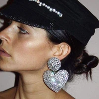 exaggerated luxury rhinestone big round heart shape drop earrings jewelry for women party bling crystal dangle drop stud earring