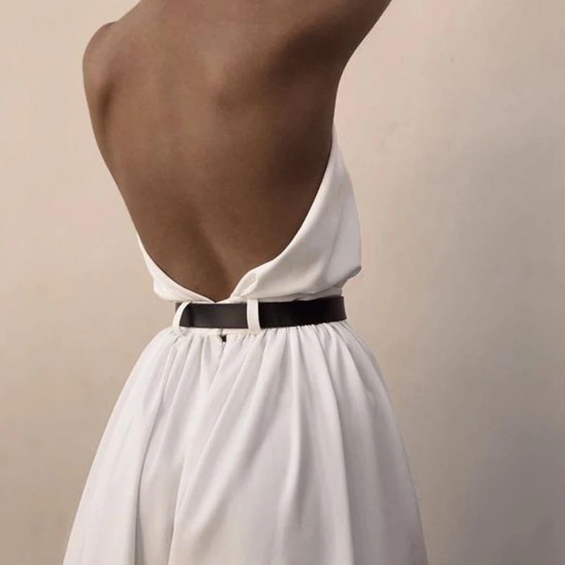 

Women's Jumpsuit Sexy Sleeveless Halter Jumpsuit White Backless Pants Temperament Elegant Wide Leg Pants L