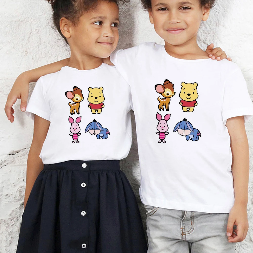 Семейный стиль детские футболки с принтом Бэмби оленя Винни-Пуха поросенка Иа