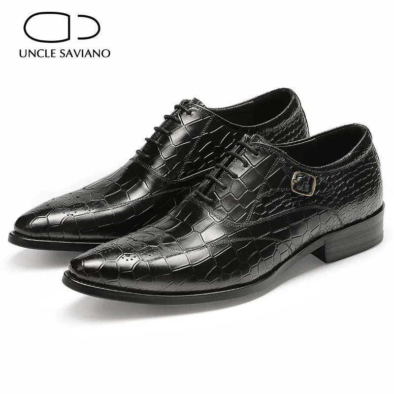 

Uncle Saviano Oxford Brogue Bridegroom Dress Office Best Men Shoes Black Genuine Leather Original Casual Business Designer Shoes