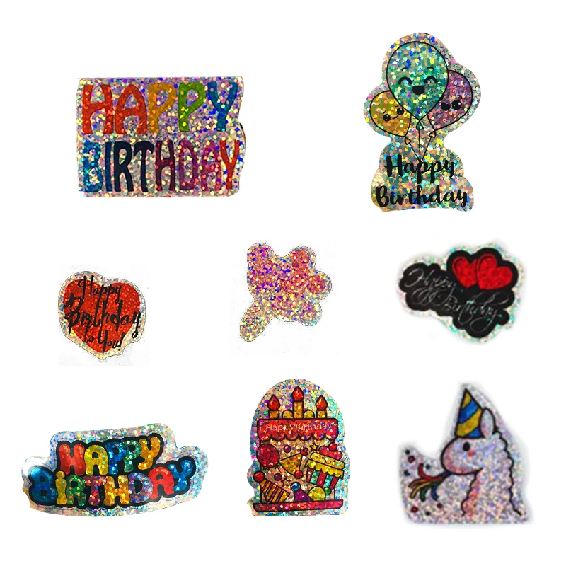 

44Pcs Happy Birthday Laser Sticker For Suitcase Skateboard Laptop Luggage Fridge Phone Car Styling DIY Decal Sticker