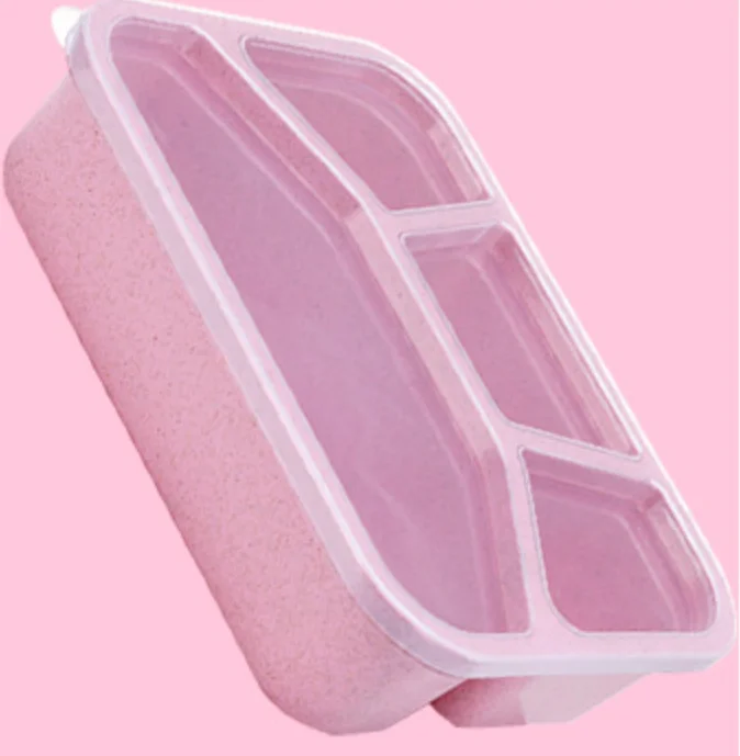Pink Портативный здоровый материал Ланч-бокс Пшеничная солома Bento коробки микроволновая посуда контейнер для хранения еды 800 мл-1000 мл коробка для еды - Цвет: Pink