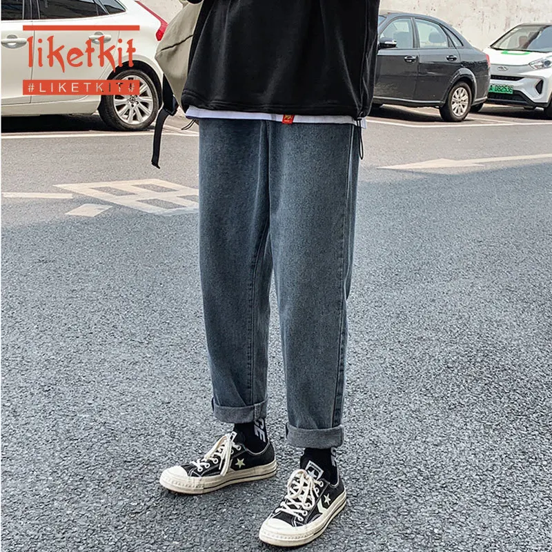 Liketkit мужские повседневные джинсы 2019 однотонные прямые свободные эластичные