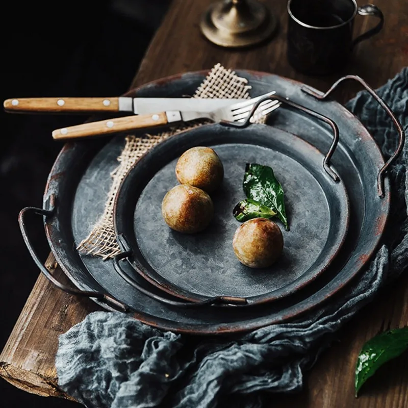 Домашнее украшение деревенский Ретро Круглый поднос для хранения кованый