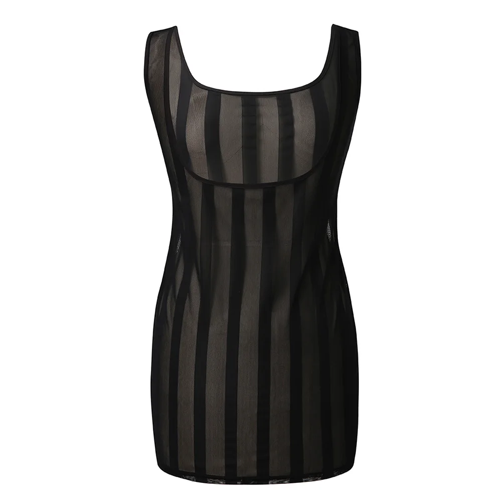 Черное Сетчатое экзотическое платье сексуальное без рукавов перспективное