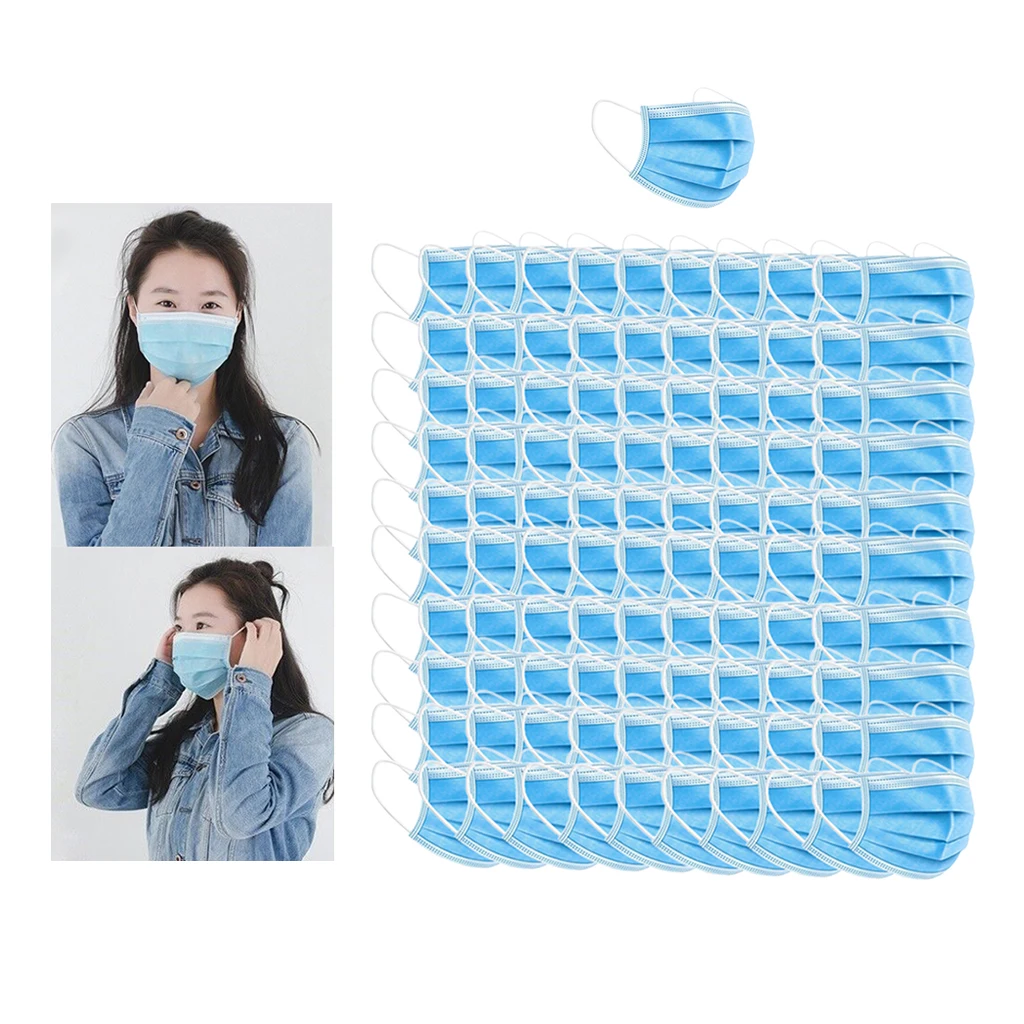 Множество 100 Одноразовых 4 слойных удобных защитных масок для половины лица