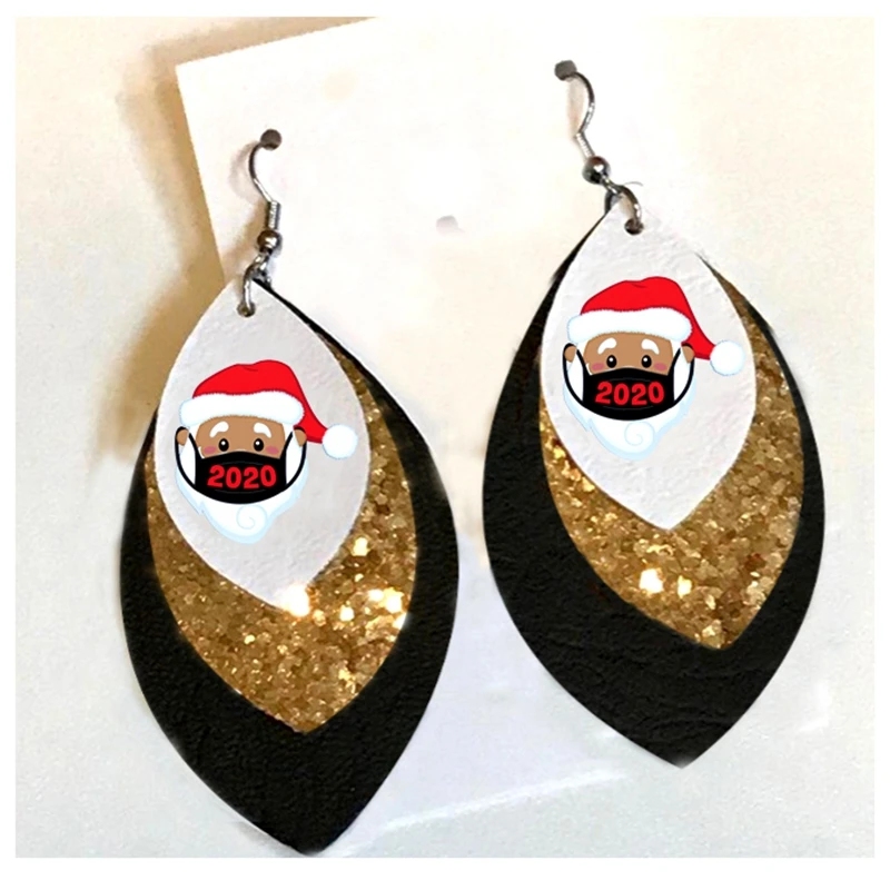 

holiday earrings Funny Santa Claus Earrings Corona christmas jewelry making Layers Glitter Faux Leather earrings lot