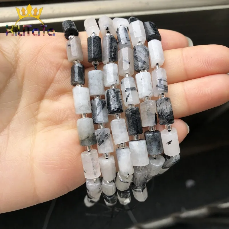 Натуральный граненый черный рутилированный кварцевый камень бисер