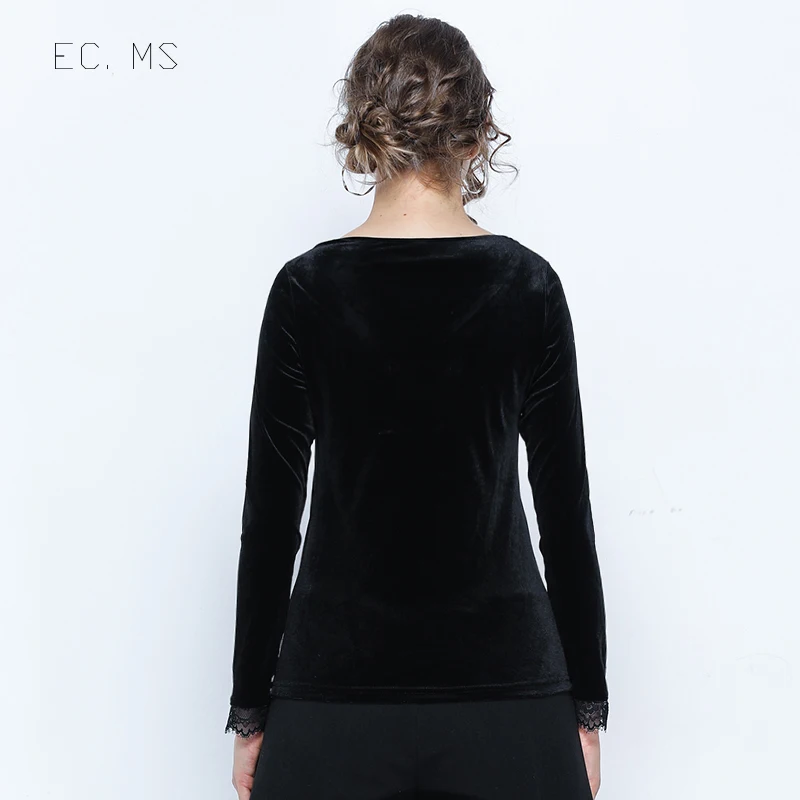 EC.MS бархатная рубашка Женская кружевная с v образным вырезом тройники теплые