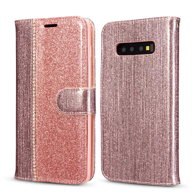 Rose Gold Диаманта Bling Флип Чехол Для samsung Galaxy S10 S10E S9 S8 плюс S7 край S10Plus S9Plus кожаный бумажник-книжка блестящий чехол Чехол - Цвет: Rose Gold