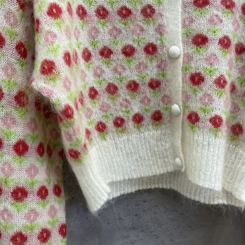 

2021 Spring Autumn Versatile Temperament Flower Sweater Sweet Knitting Cardigan Women's Short Top Slim Little Coat Jersey Mujer