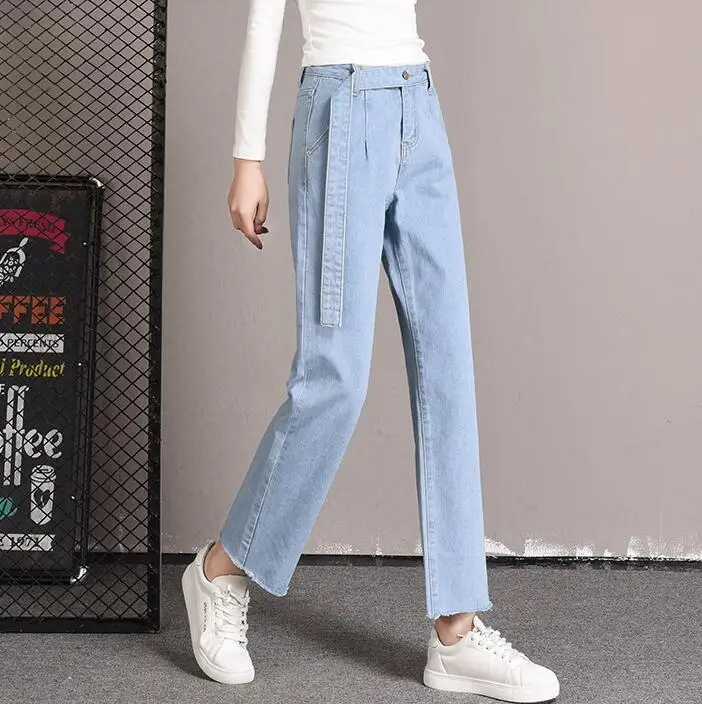 Модные джинсовые брюки с широкими штанинами женские синие свободные джинсы