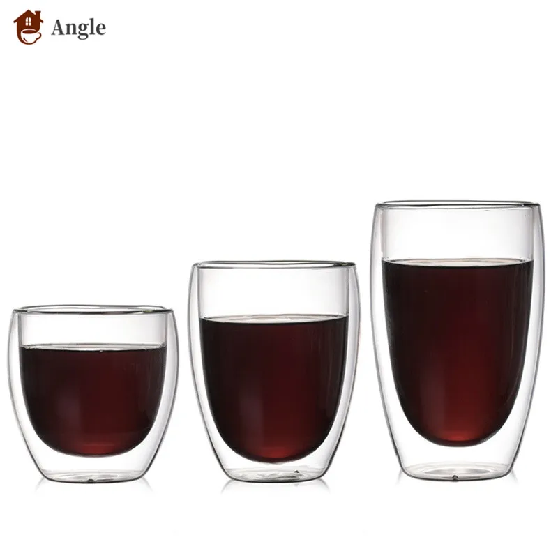 

80-450ML Heat-resistant Double Wall Glass Cup Espresso Coffee Mug Beer Tea Whiskey Glass Cups Drinkware