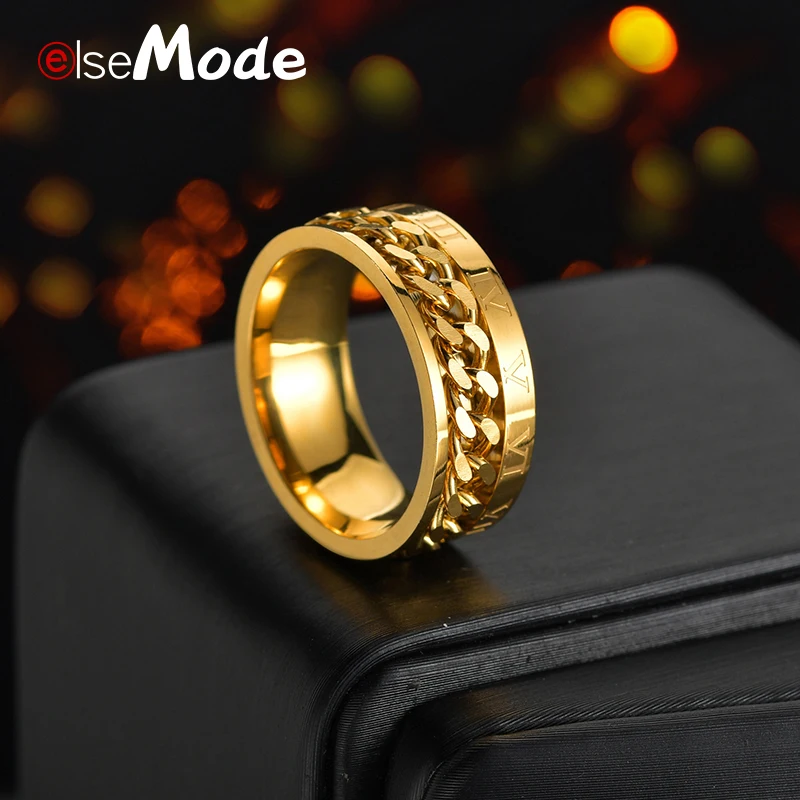 Кольцо ELSEMODE из титановой стали с римскими цифрами для мужчин и