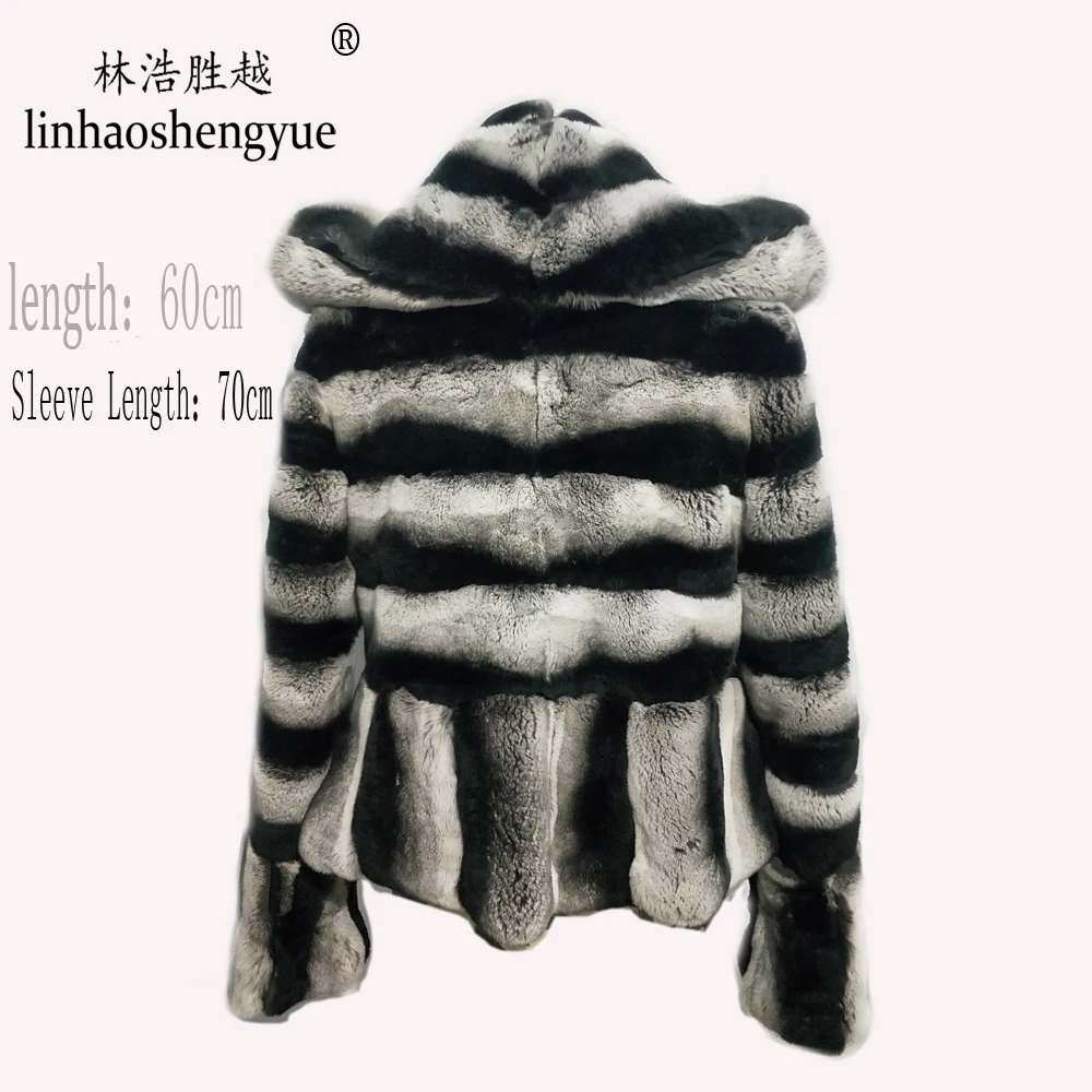 Linhaoshengyue 2020 Real fur 60cm lenght rex rabbit fur women coat with hood fashion warm  winter  freeshipping